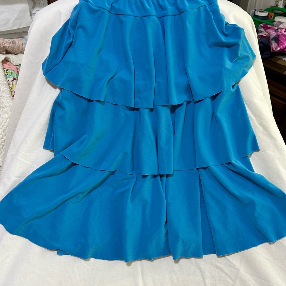 Blue Bubble Midi Skirt with Tiered High-Low Design